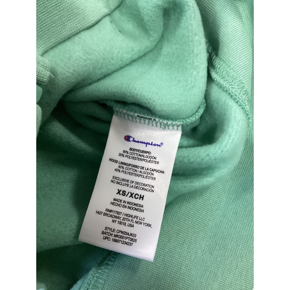 Champion Women XS Mint Green Fleece Full Zip Hoodie Sweatshirt CPW254JK03 NWT - Picture 3 of 4